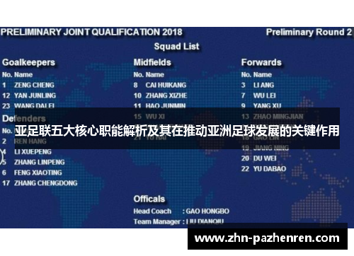 亚足联五大核心职能解析及其在推动亚洲足球发展的关键作用
